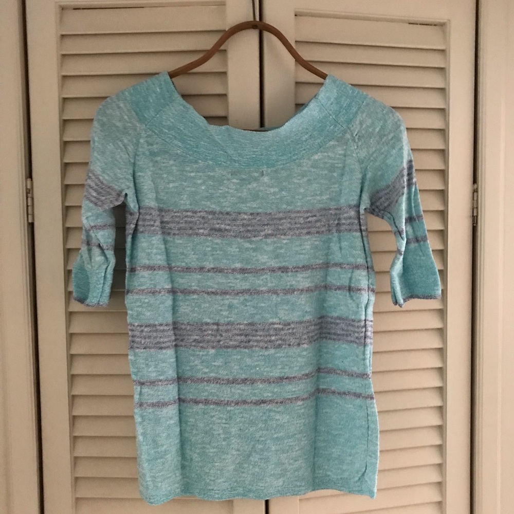 Nic + Zoe Blue Striped Boat Neck Sweater